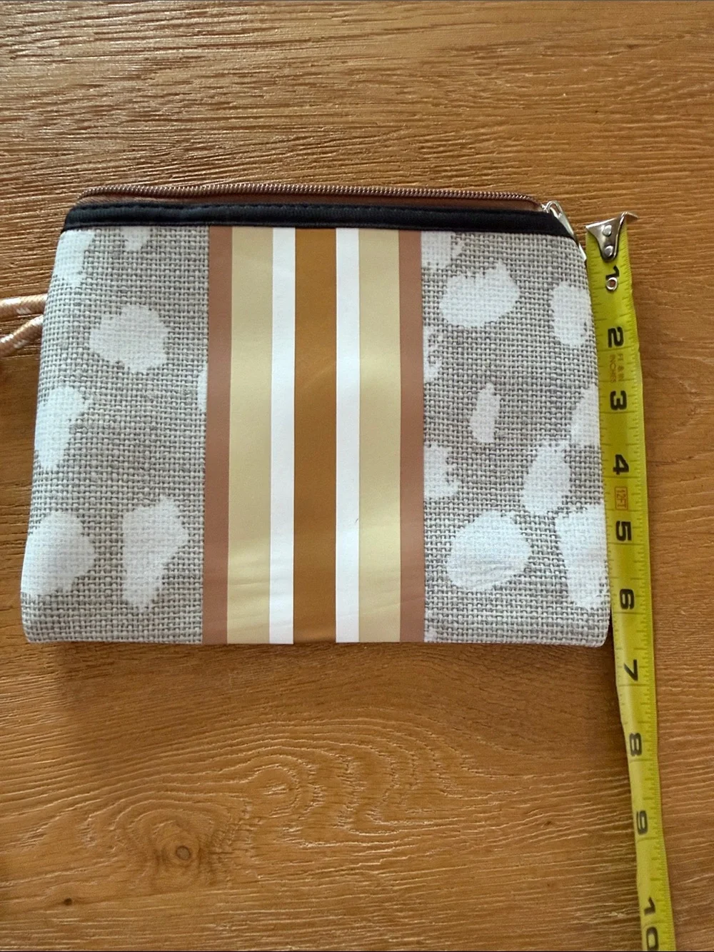 Wristlet Pouch in Beige and Brown Stripes